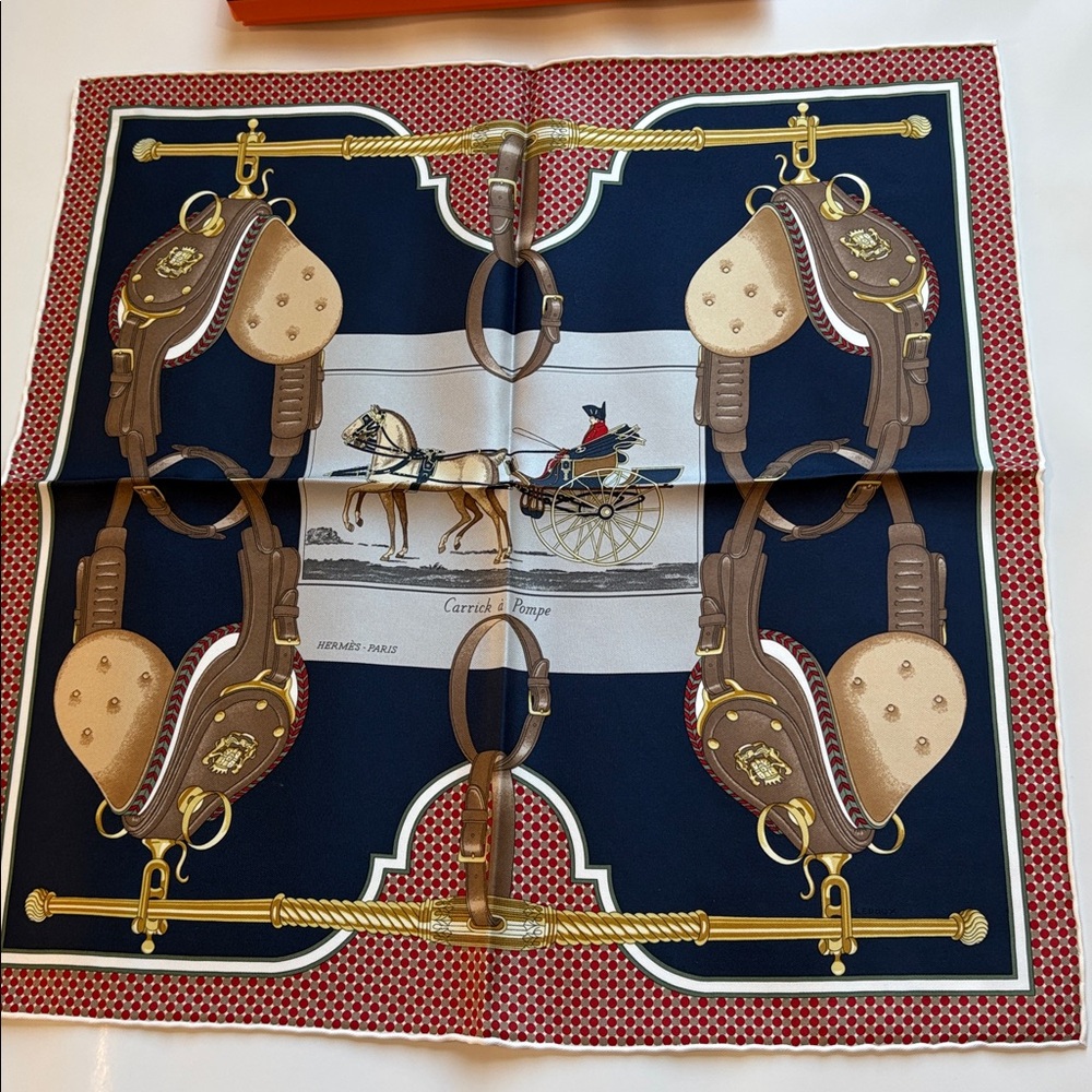 Brand new with tag hermes scarf 45 carrick a pompe marine - Picture 3 of 5